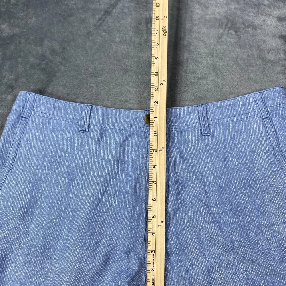 Tommy Bahama Relax Mens 35 Striped Shorts 100% Linen Blue White Ticking Stripe